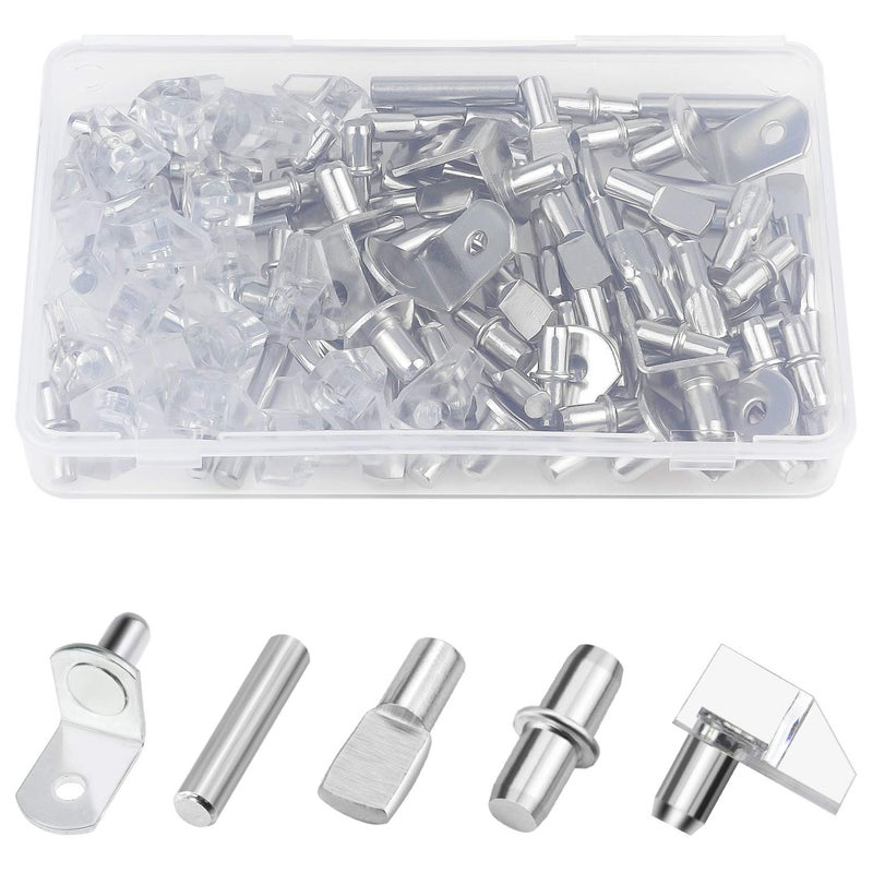Sutemribor 100PCS Nickel Plated Shelf Bracket Pegs Cabinet Furniture Shelf Pins Support (5 Styles) - Image 1
